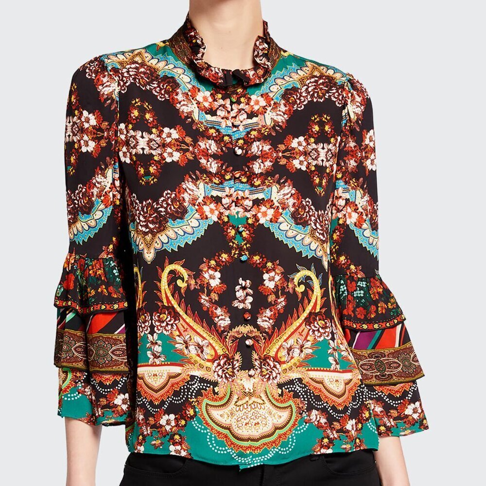 Alice + Olivia Liberty Printed Ruffled Sleeve Blouse Size P / XS